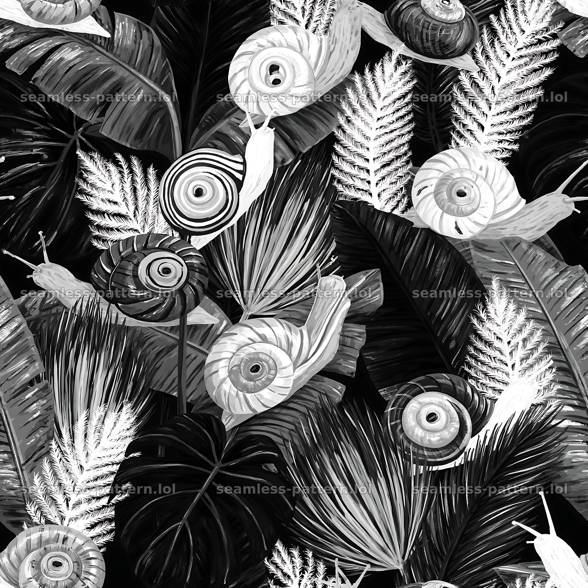 Whimsical snails and foliage seamless repeating pattern — seamless tileable pattern