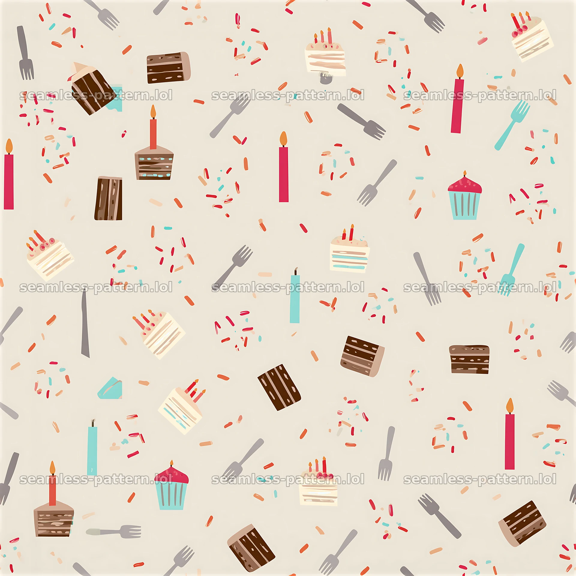 Birthday minimalist seamless pattern featuring desserts and candles — seamless tileable pattern at 8192x8192