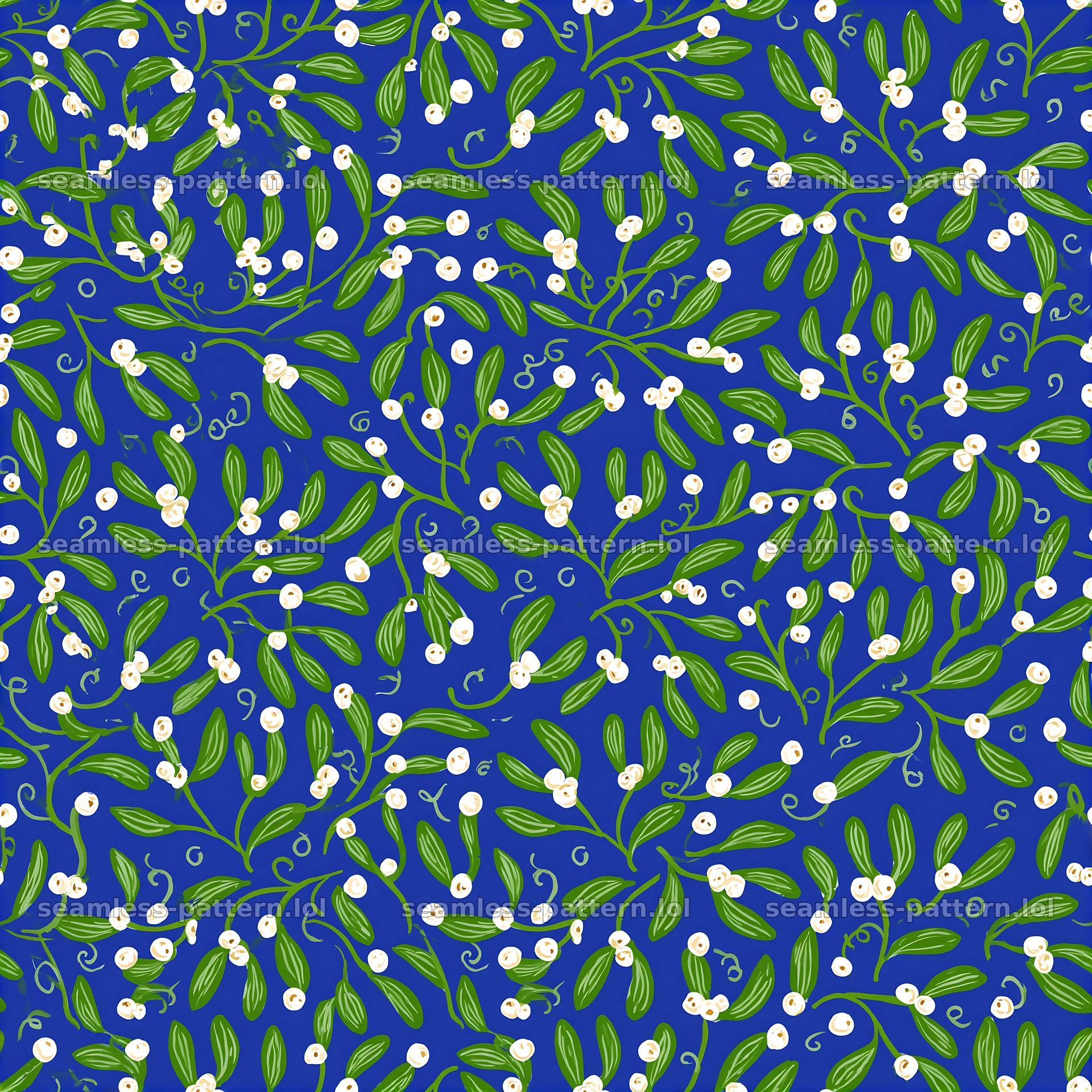 Cheerful mistletoe seamless pattern on a blue background — seamless tileable pattern at 8192x8192