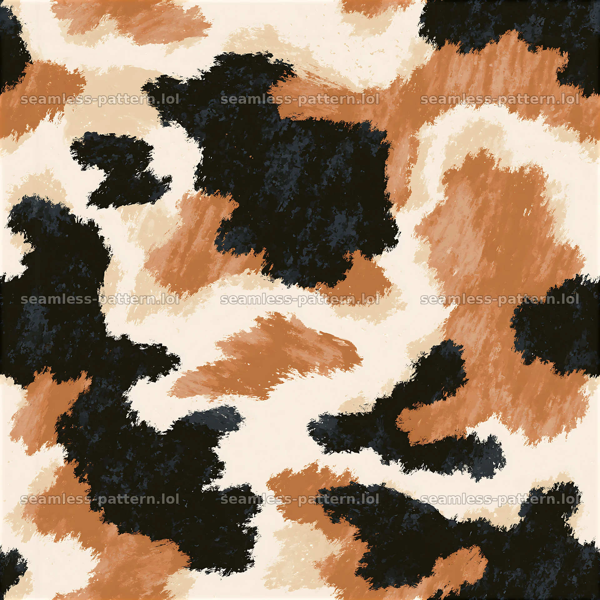 Seamless hand-drawn cowhide texture in brown and black colors — seamless tileable pattern at 8192x8192