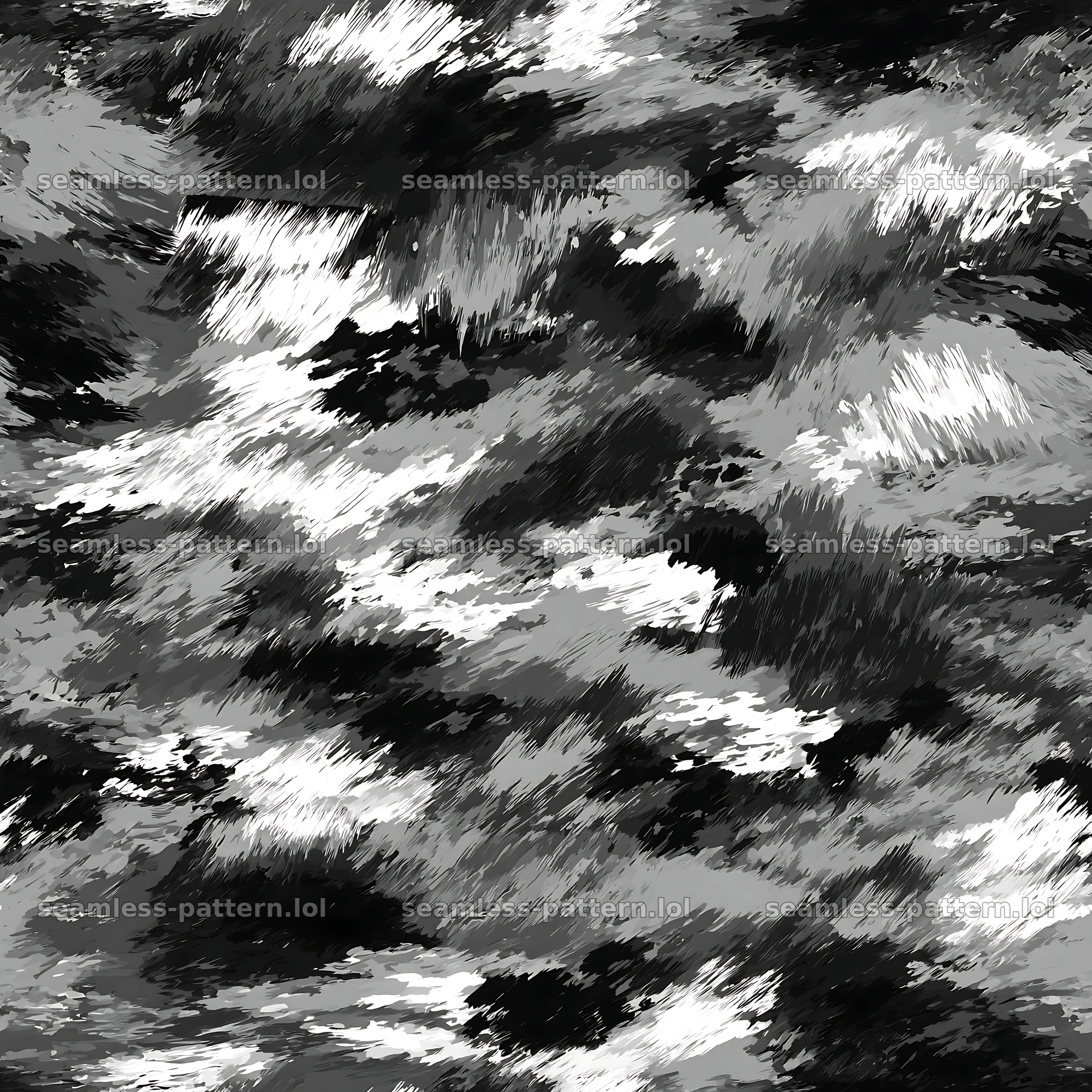 Seamless camouflage brushstroke pattern in black and white — seamless tileable pattern