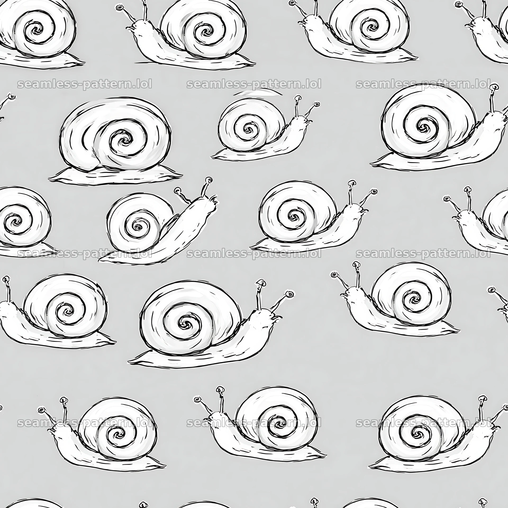 Repeating pattern of hand-drawn snails for fabric and wallpaper — seamless tileable pattern