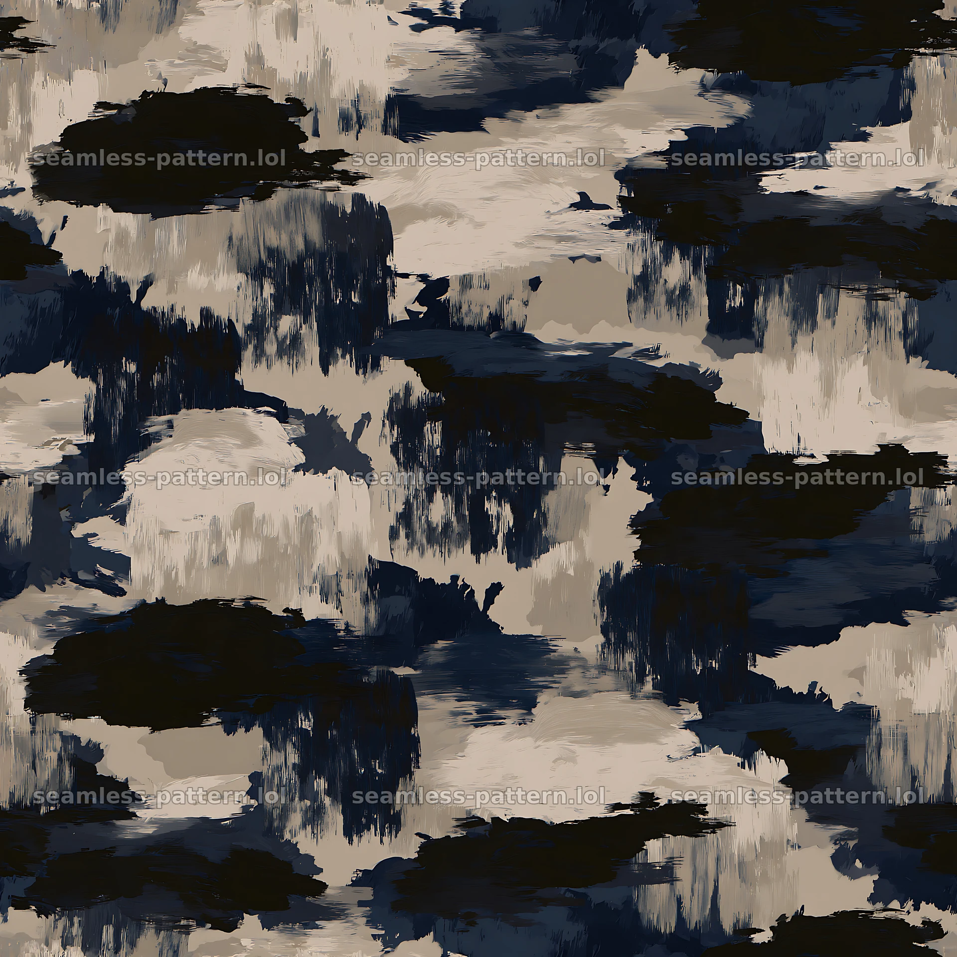 Seamless black camouflage brushstroke pattern design — seamless tileable pattern