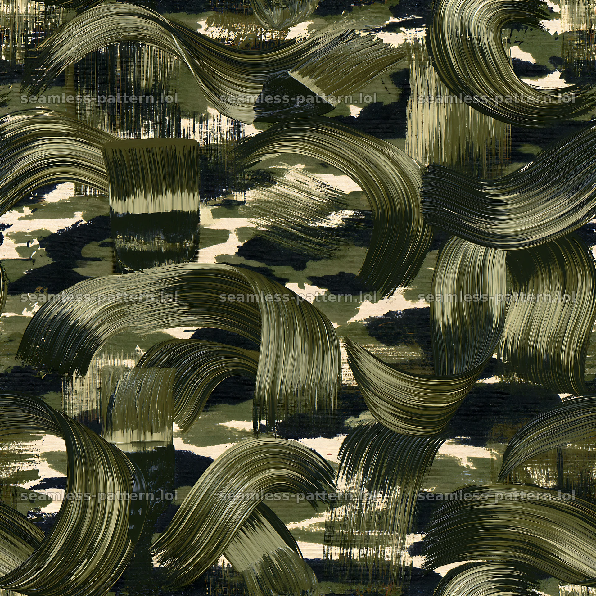 Seamless olive camouflage brushstroke pattern — seamless tileable pattern