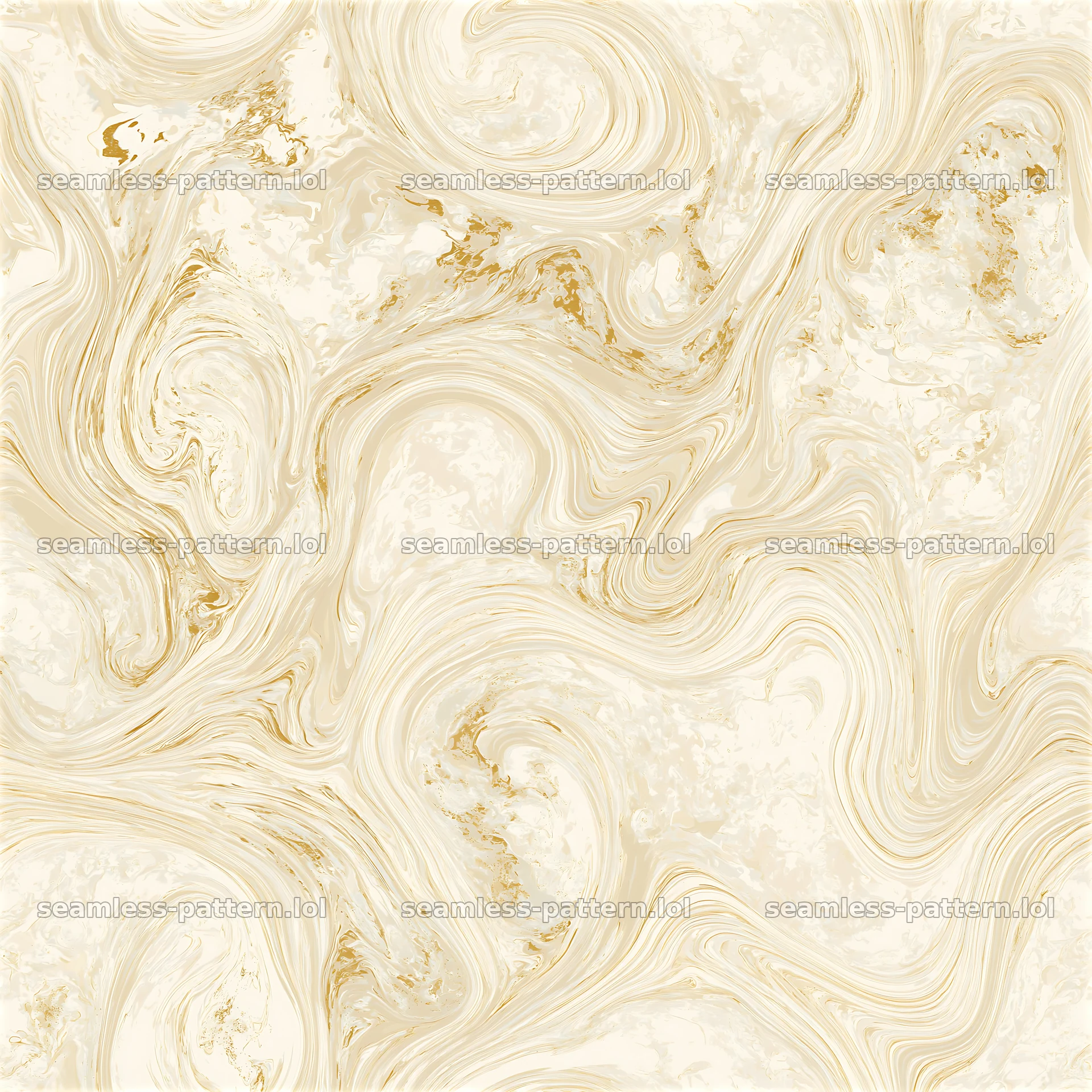 Seamless cream and gold marble repeat pattern with fluid swirls — seamless tileable pattern at 8192x8192