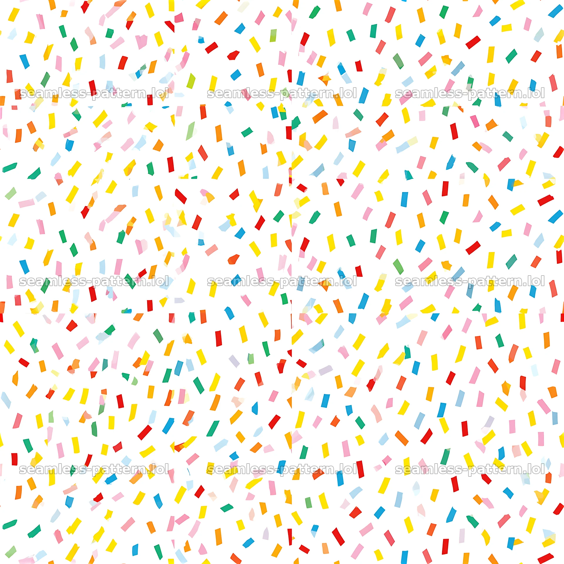 Colorful confetti seamless pattern in bright colors on a white background — seamless tileable pattern at 8192x8192