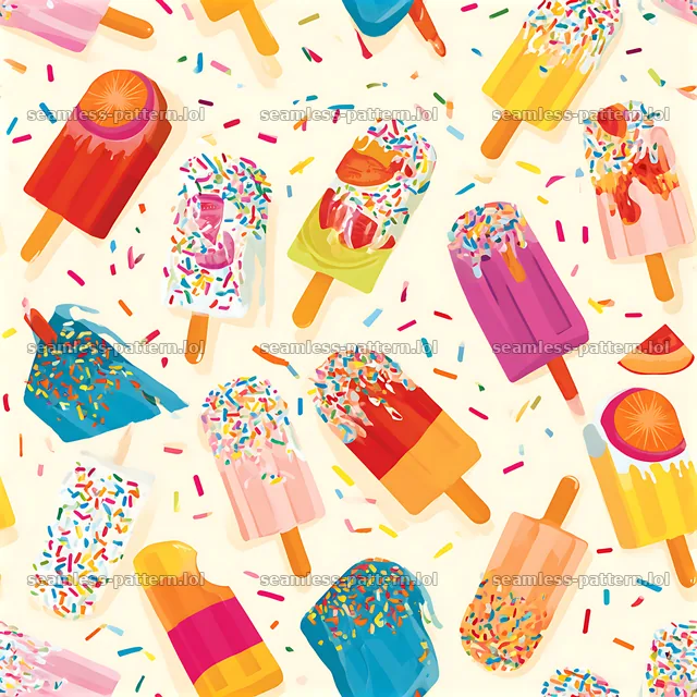 Colorful ice cream seamless pattern with various popsicles and cones — seamless tileable pattern