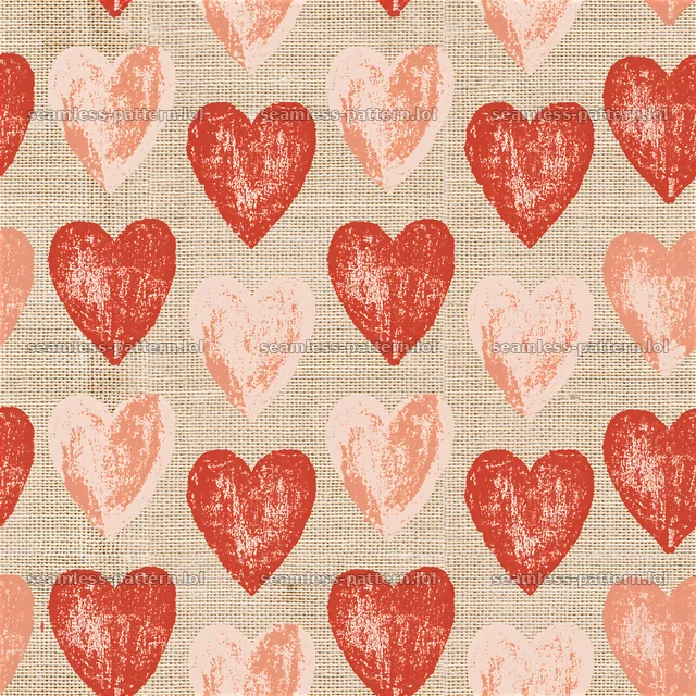 Tileable hearts pattern with red and pink hearts on a beige surface — seamless tileable pattern