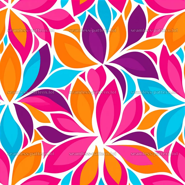 Vibrant abstract petals repeating pattern in bright colors — seamless tileable pattern