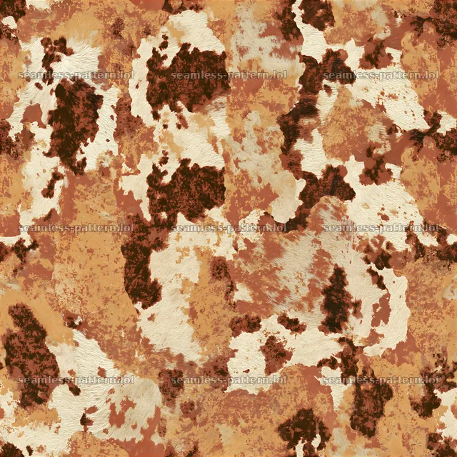 Seamless digital cowhide repeat pattern in warm earthy tones — seamless tileable pattern