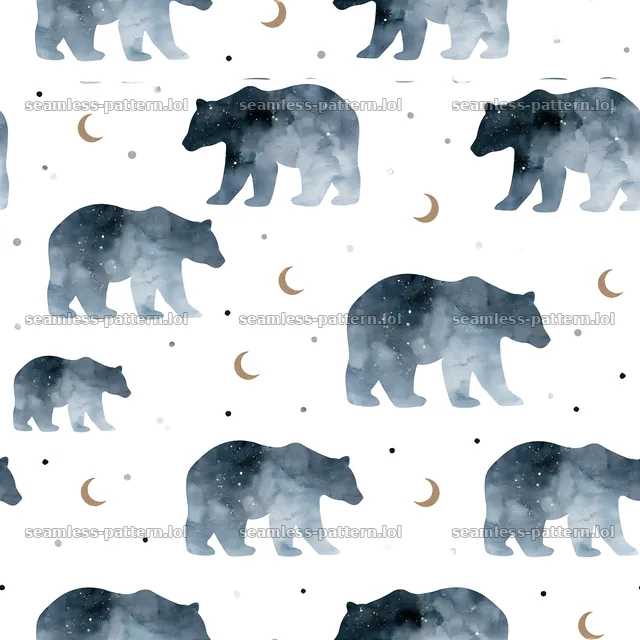 Seamless watercolor bear pattern with stars and moons — seamless tileable pattern