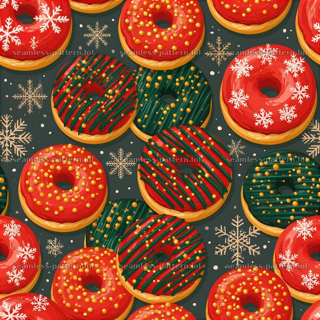 Colorful Christmas seamless pattern with festive donuts features donuts — seamless tileable pattern