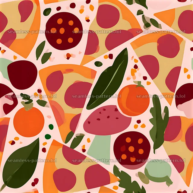 Seamless pizza ingredient pattern with toppings and colors on a light background — seamless tileable pattern