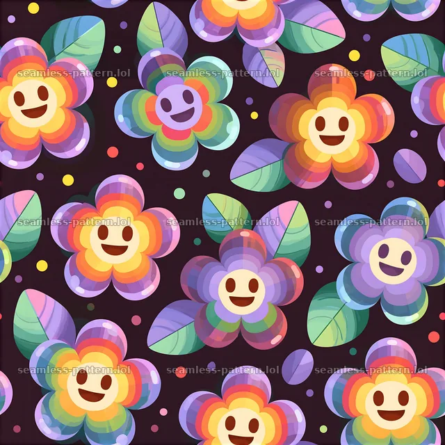 Rainbow smiley flowers seamless pattern for cheerful creations — seamless tileable pattern