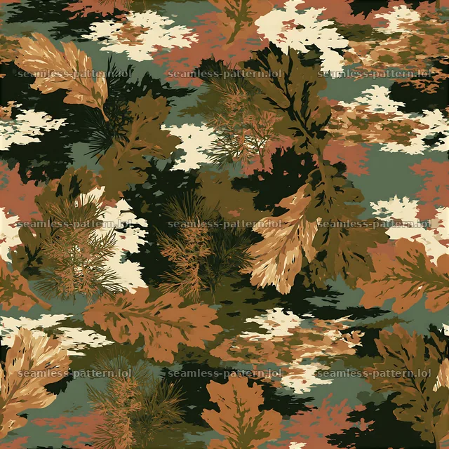 Repeat pattern with woodland camouflage patches — seamless tileable pattern