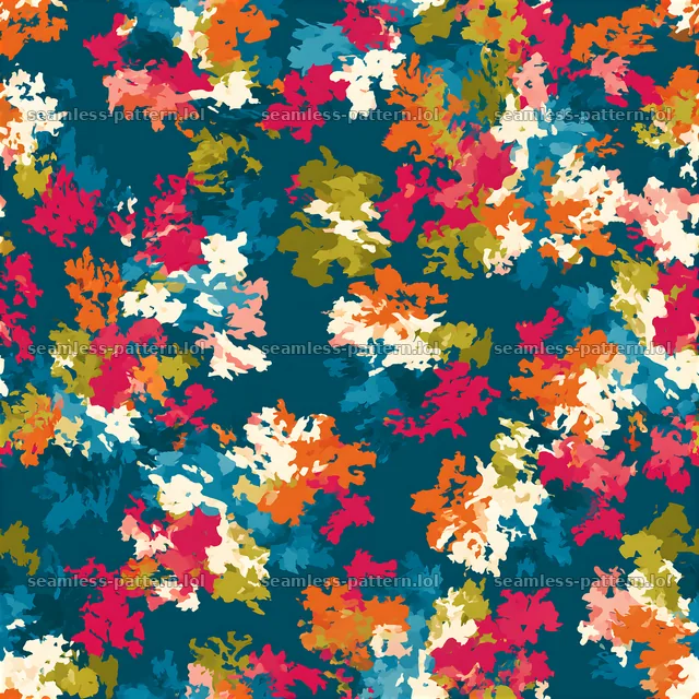 Colorful camouflage fabric repeat pattern with bold shapes and colors — seamless tileable pattern