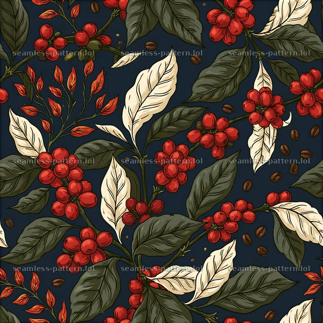 Pattern/seamless coffee packaging pattern with red berries and leaves — seamless tileable pattern