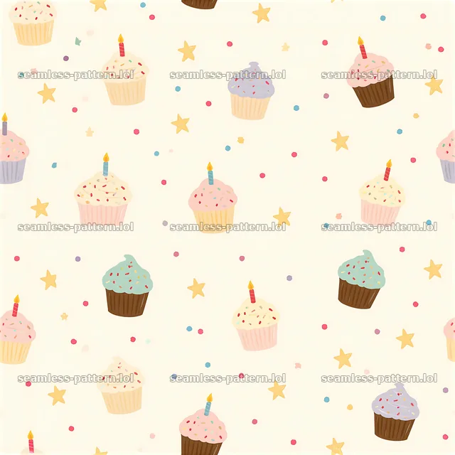 Birthday party sweets seamless pattern with cupcakes and stars — seamless tileable pattern