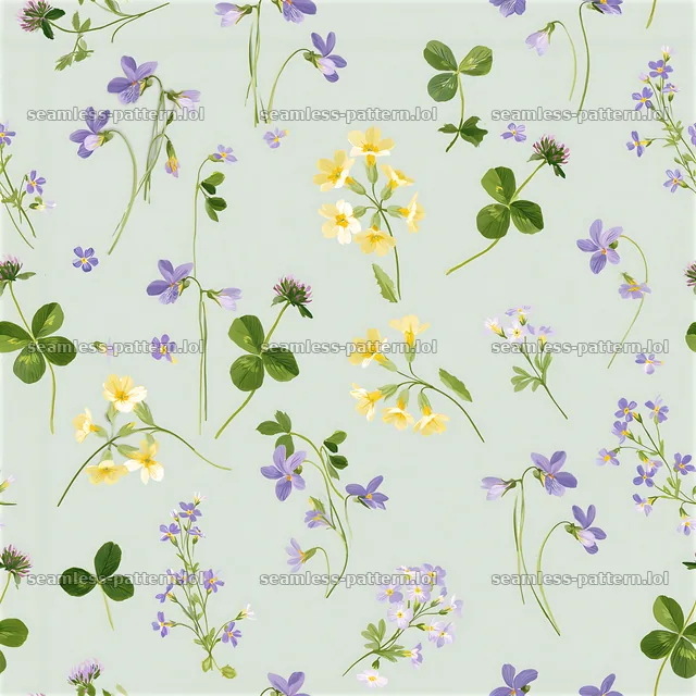 Garden flower seamless pattern with yellow and purple blooms — seamless tileable pattern