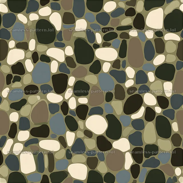 Seamless camouflage military pattern featuring various pebble shapes — seamless tileable pattern