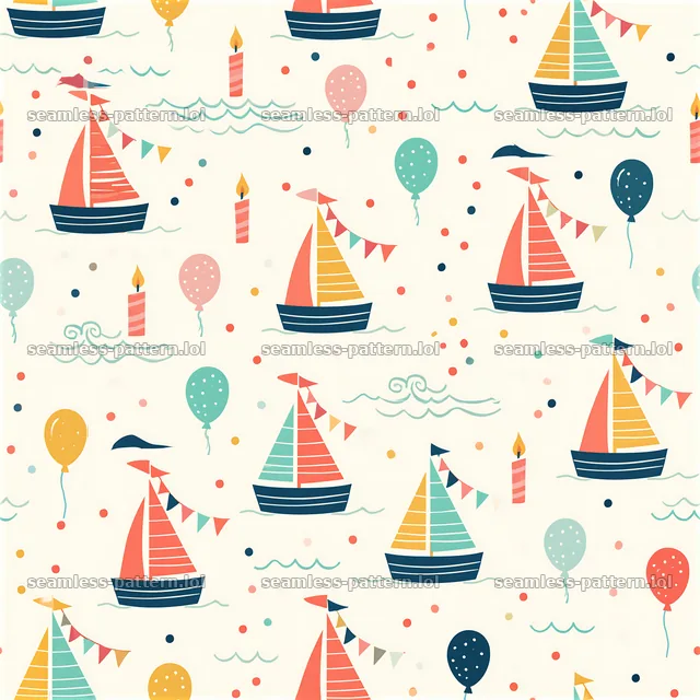 Birthday sailboats seamless pattern with colorful elements in celebration — seamless tileable pattern