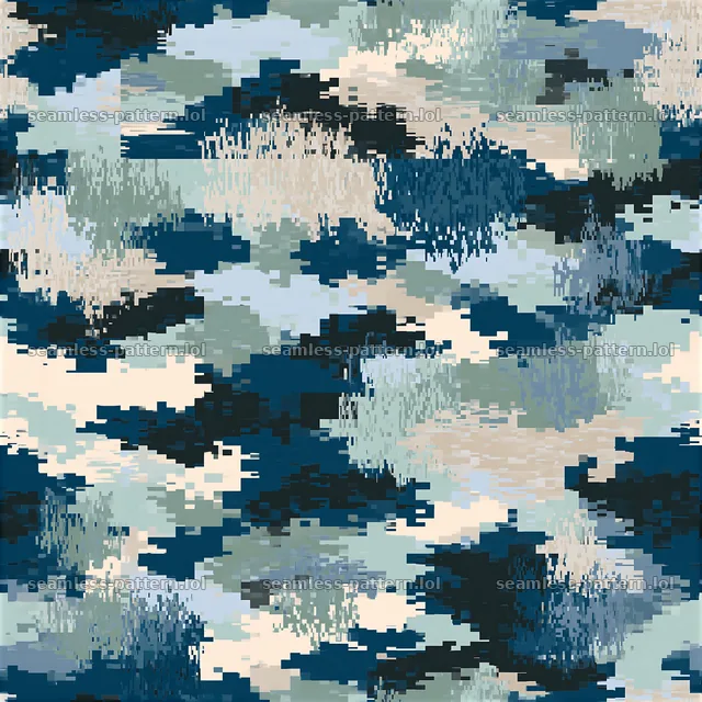 Repeat pixel camouflage pattern with shades of blue and green — seamless tileable pattern