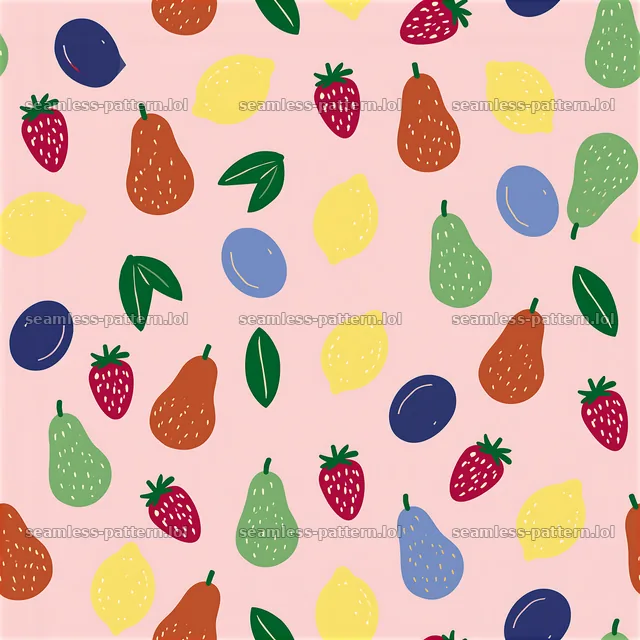 Funky fruit seamless pattern with colorful fruits on pink background — seamless tileable pattern