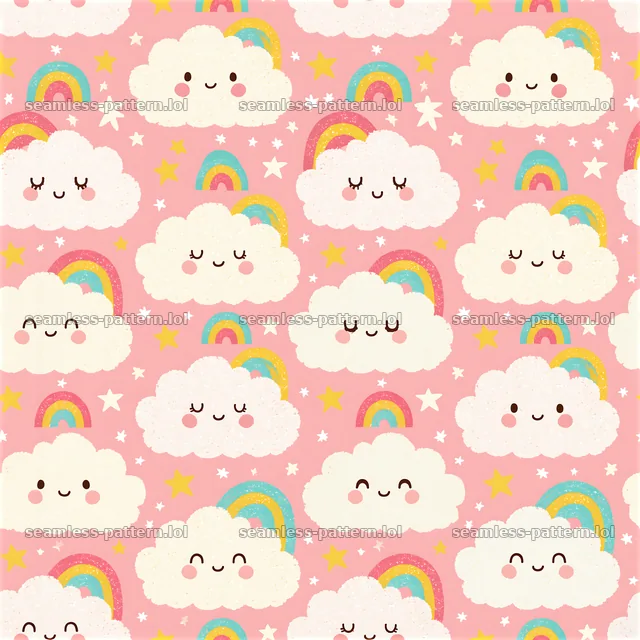 Happy cloud seamless pattern for kids in bright colors — seamless tileable pattern