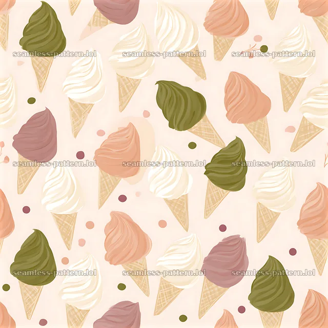 Cute ice cream seamless pattern featuring various ice cream cones — seamless tileable pattern