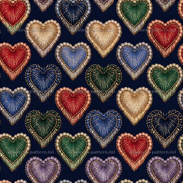 Heart embroidery tileable pattern with colorful heart motifs — seamless tileable pattern