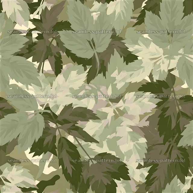 Seamless outdoor camouflage pattern with leafy designs in green tones — seamless tileable pattern