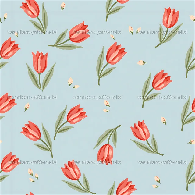 Tulip repeating pattern on a soft blue background — seamless tileable pattern
