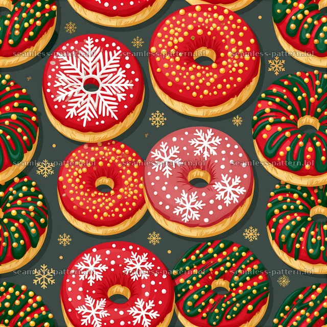 Colorful Christmas seamless pattern with festive donuts — seamless tileable pattern