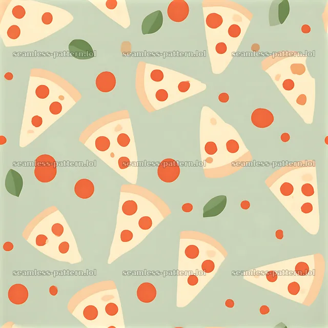 Seamless fabric pizza pattern features slices and toppings on light background — seamless tileable pattern