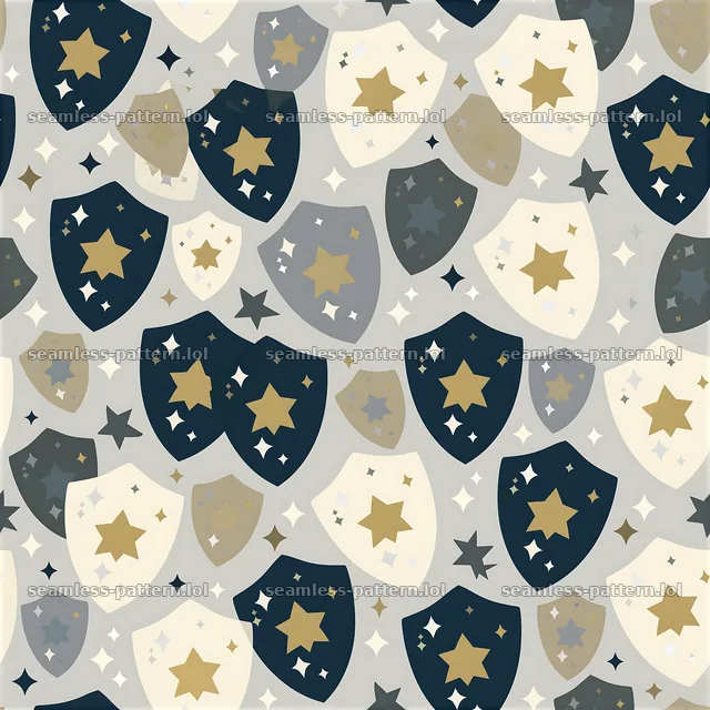 Seamless police shield pattern with stars in varied colors and shapes — seamless tileable pattern