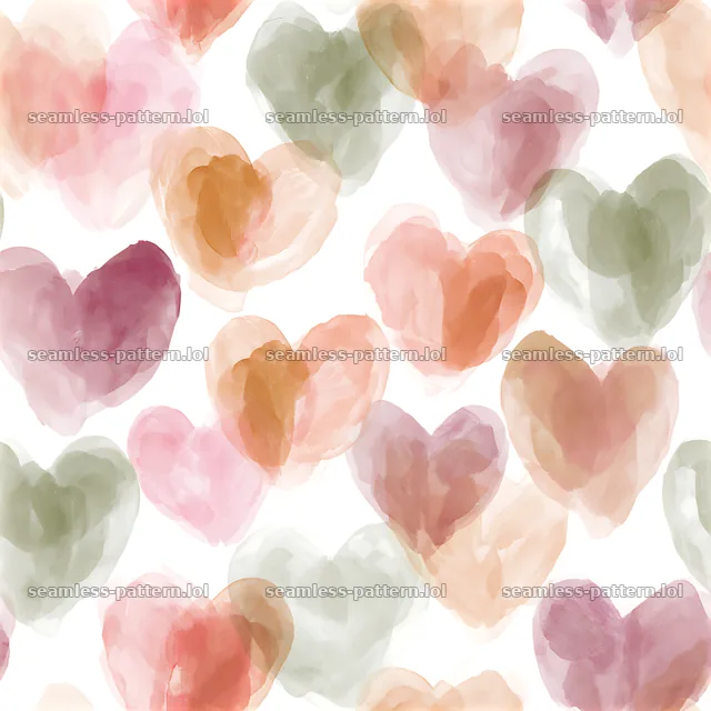 Seamless heart texture made of soft watercolor hearts on a white background — seamless tileable pattern