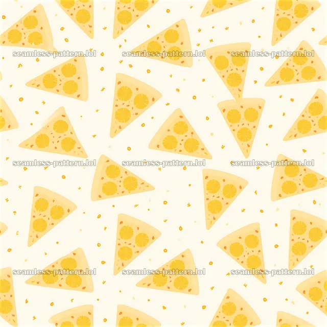 Seamless pineapple pizza pattern with slices on a light background — seamless tileable pattern