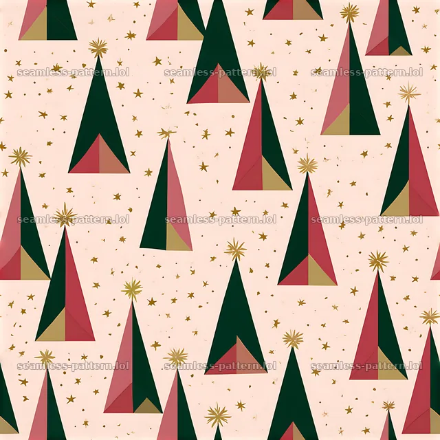 Repeating Christmas tree pattern with stars and geometric shapes — seamless tileable pattern