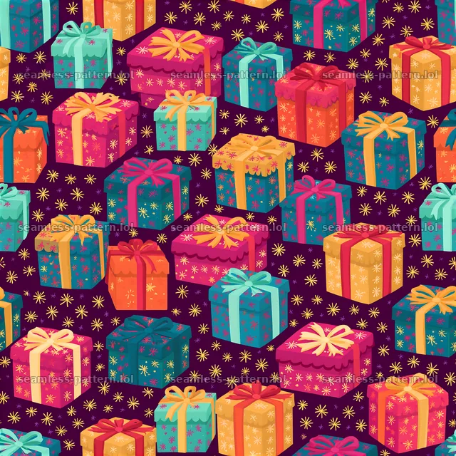 Seamless texture with colorful birthday packages on dark background — seamless tileable pattern