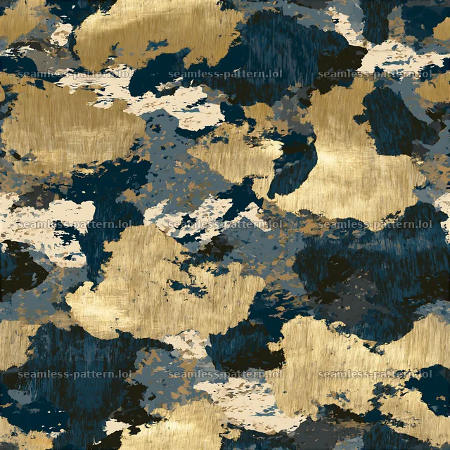 Brushed gold camouflage tileable texture with dark blue and cream elements — seamless tileable pattern
