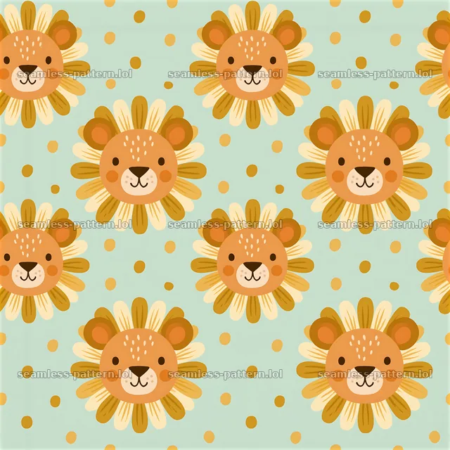 Safari nursery lion face repeat pattern for children's décor — seamless tileable pattern