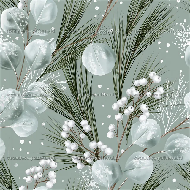Seamless Christmas packaging pattern with winter foliage — seamless tileable pattern