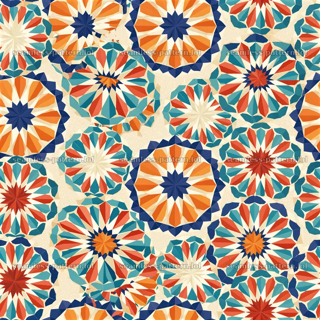 Colorful star seamless pattern with geometric shapes in vibrant colors — seamless tileable pattern