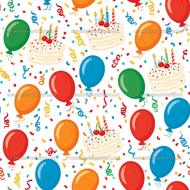 Colorful balloons and vintage birthday cake seamless pattern — seamless tileable pattern