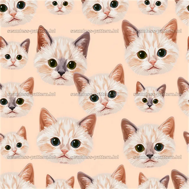 Cute kitten faces seamless pattern on soft pink background — seamless tileable pattern