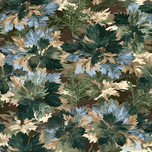 Repeat leafy camouflage pattern with shades of green and brown — seamless tileable pattern