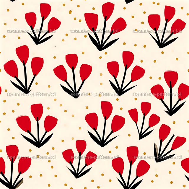 Wildflower black red gold repeating pattern features bold flowers — seamless tileable pattern