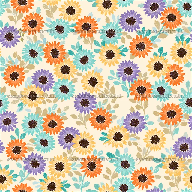 Colorful sunflowers seamless pattern across a light background — seamless tileable pattern