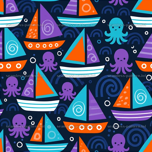 Cute sailboat seamless pattern for kids with colorful designs — seamless tileable pattern