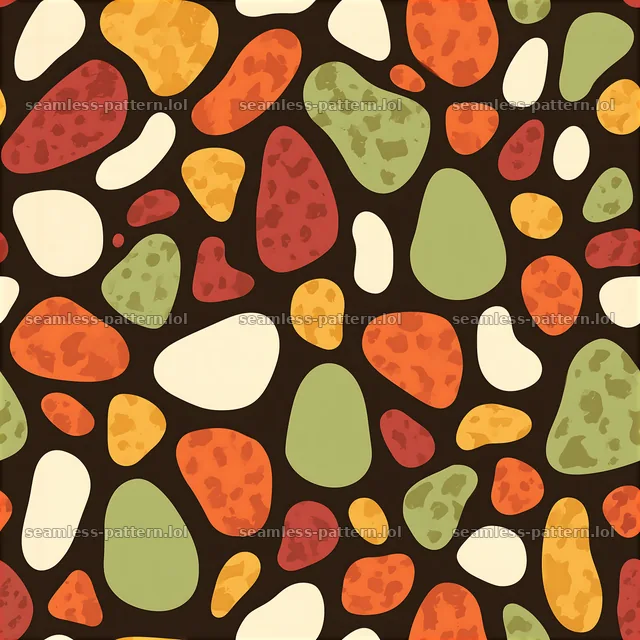 Colorful irregular spots seamless pattern in earthy tones on dark background — seamless tileable pattern